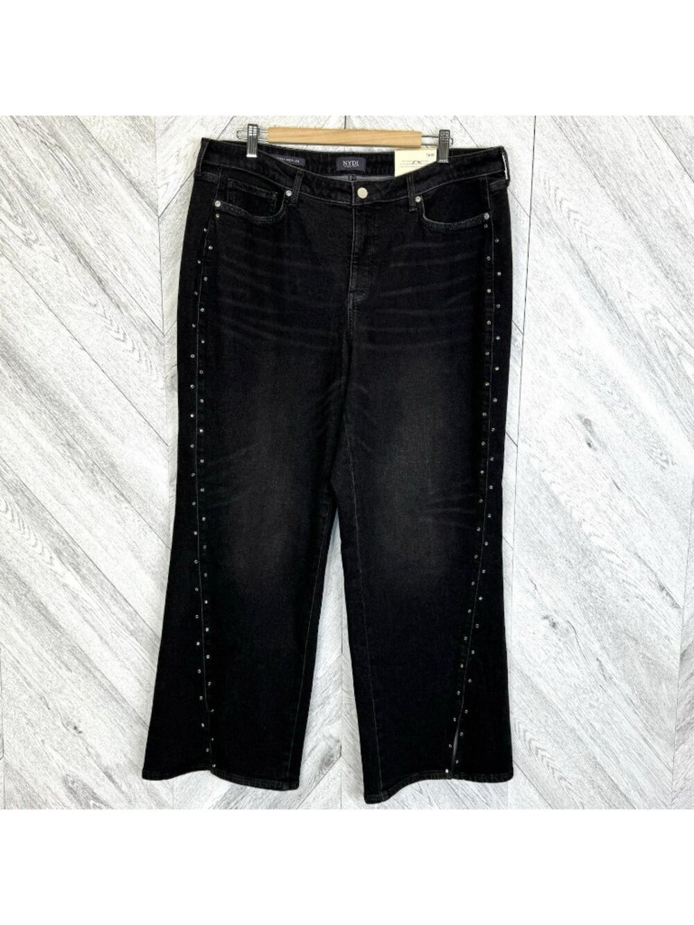 NYDJ Teresa Wide Leg Denim Jeans Womens Plus Size 16W Black Rhinestone NWT